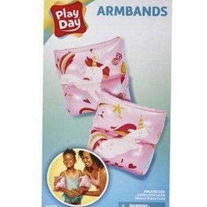 Play Day Kids Inflatable Unicorn-Printed Swimming Floaties, Ages 3-6 , New